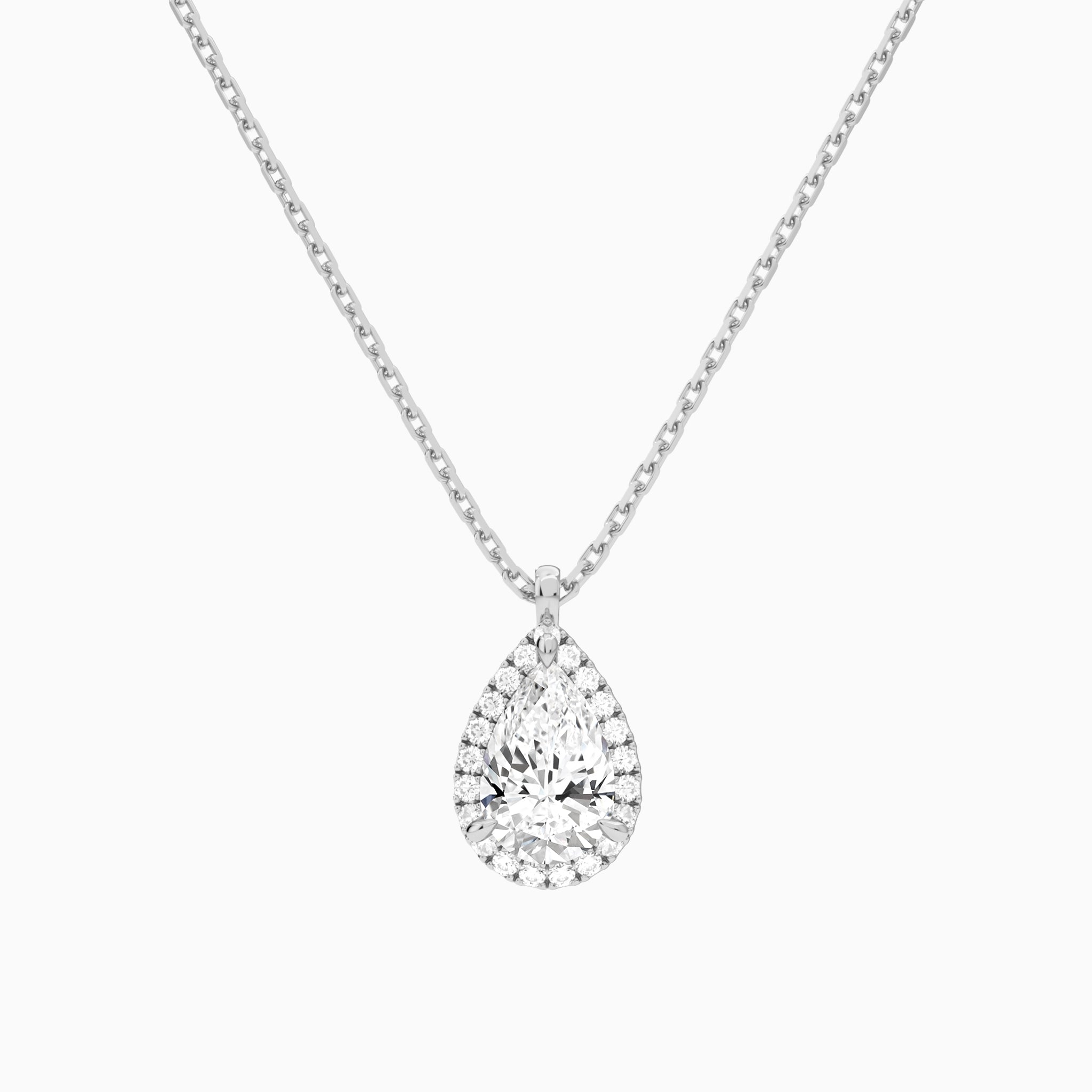 Pear Halo Lab Grown Diamond Pendant Necklace In 14K White Gold - Lucenjuri