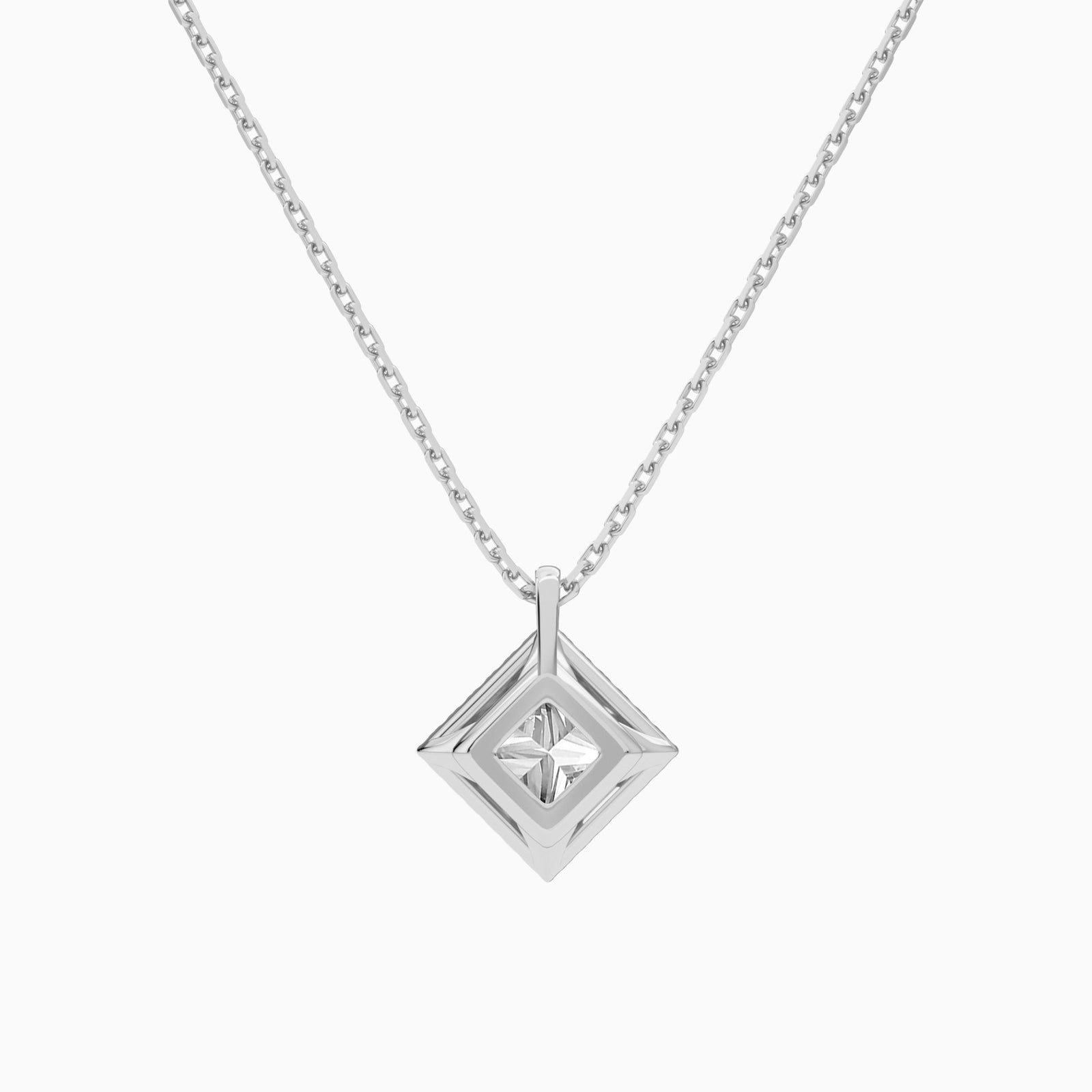 Princess Halo Lab Grown Diamond Pendant Necklace In 18K White Gold - Back View