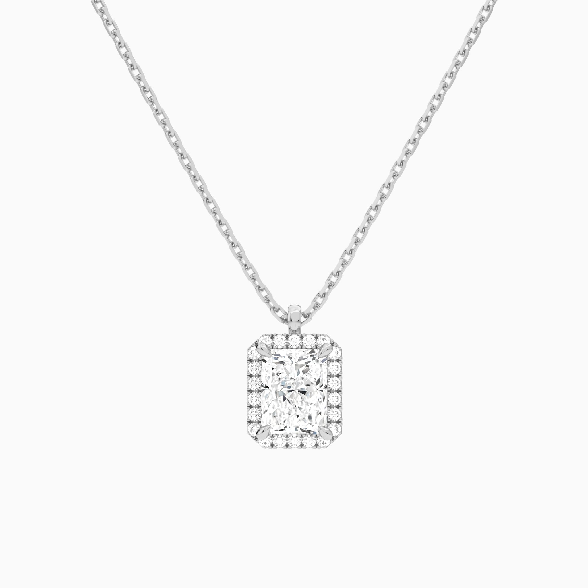 Radiant Halo Lab Grown Diamond Pendant Necklace In 14K White Gold - Lucenjuri