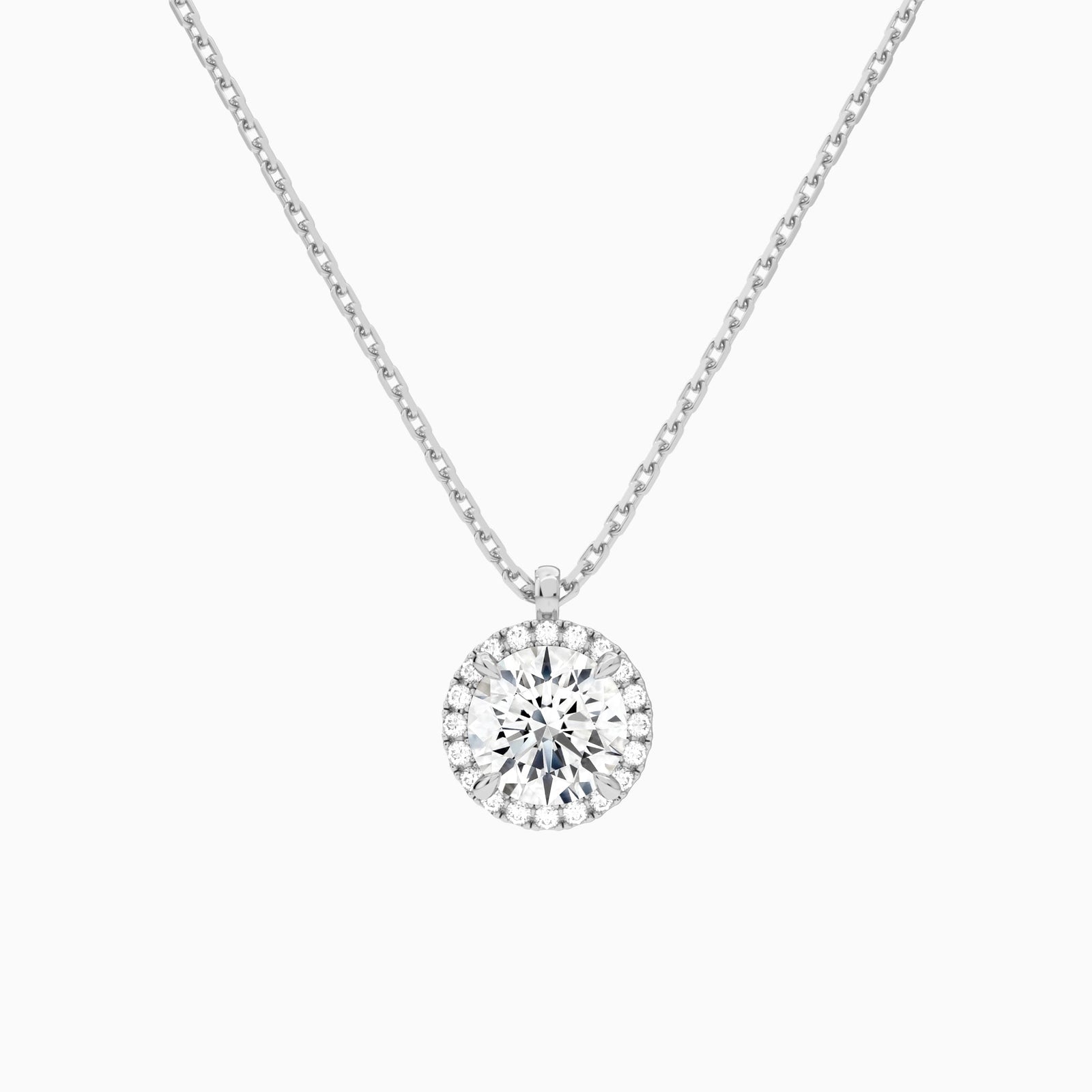 Round Halo Lab Grown Diamond Pendant Necklace In 18K White Gold - Lucenjuri
