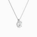 Round Halo Lab Grown Diamond Pendant Necklace In 18K White Gold - Front Angle View