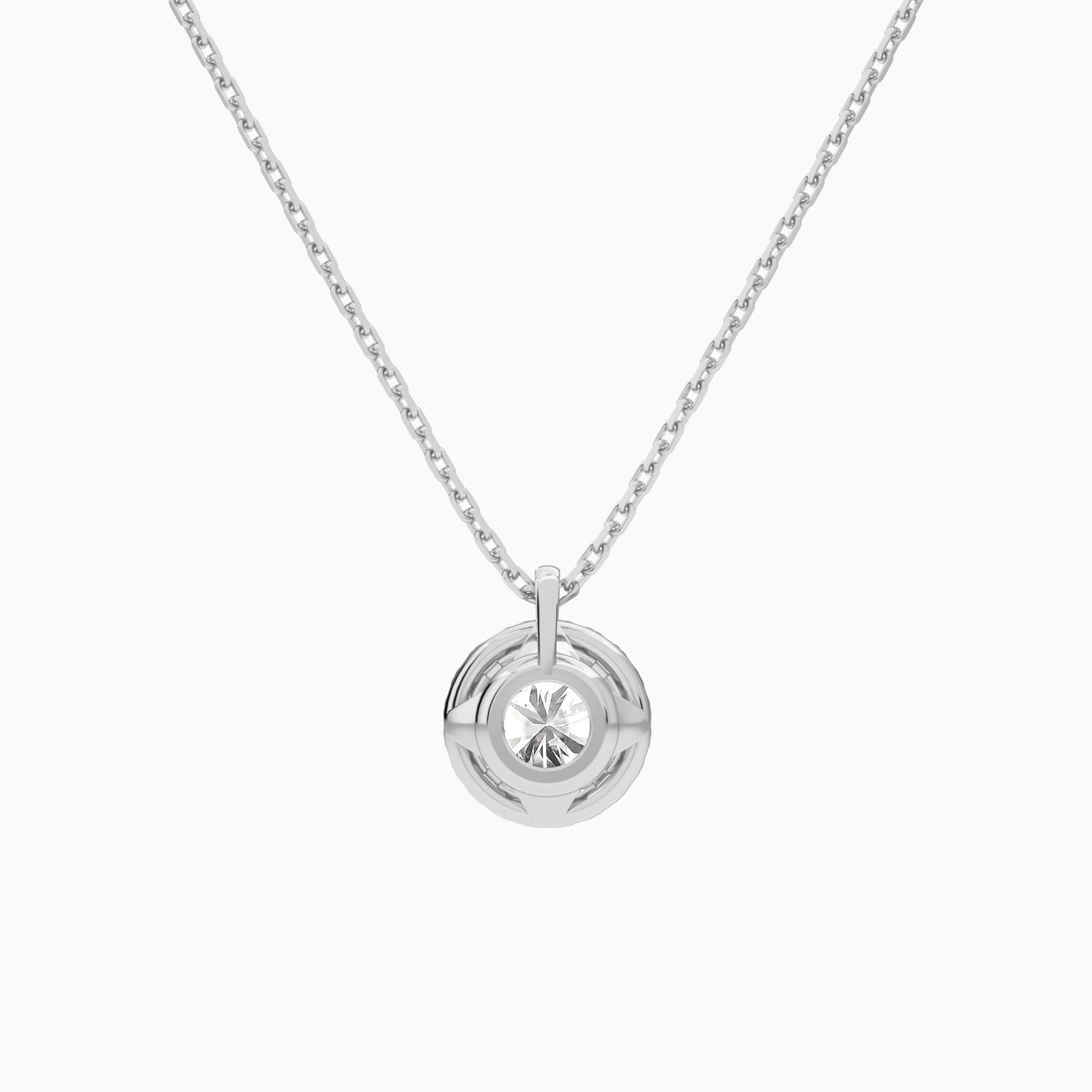 Round Halo Lab Grown Diamond Pendant Necklace In 18K White Gold - Back View