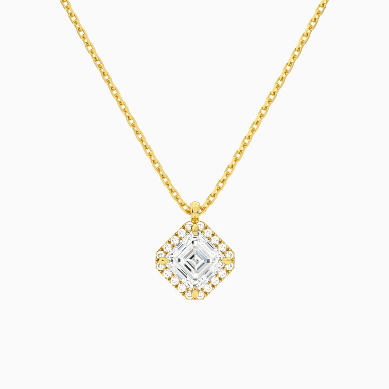 Asscher Halo Lab Grown Diamond Pendant Necklace In 18K Yellow Gold - Lucenjuri