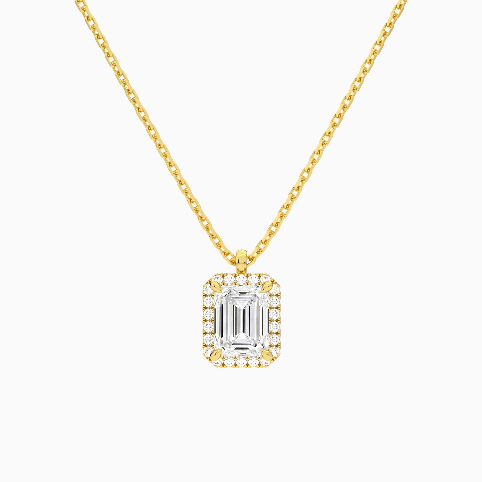 Emerald Halo Lab Grown Diamond Pendant Necklace In 14K Yellow Gold - Lucenjuri