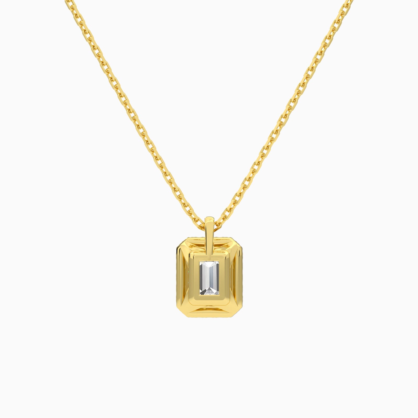 Emerald Halo Lab Grown Diamond Pendant Necklace In 14K Yellow Gold - Back View