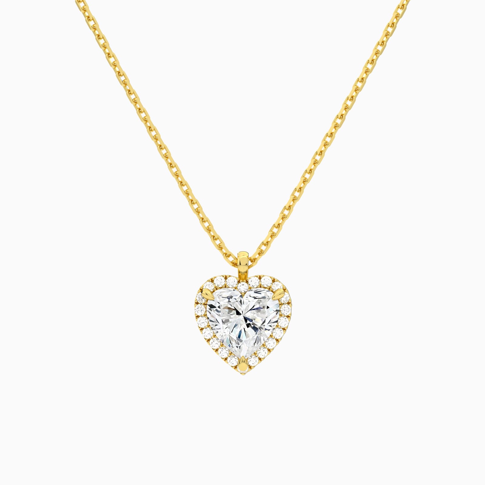 Heart Halo Lab Grown Diamond Pendant Necklace In 18K Yellow Gold - Lucenjuri