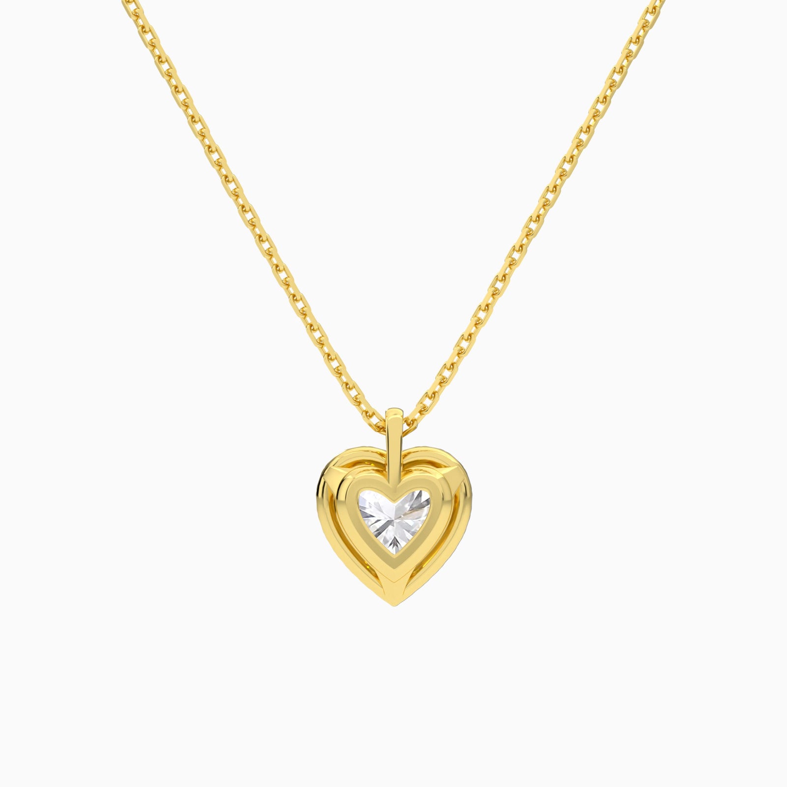 Heart Halo Lab Grown Diamond Pendant Necklace In 18K Yellow Gold - Back View