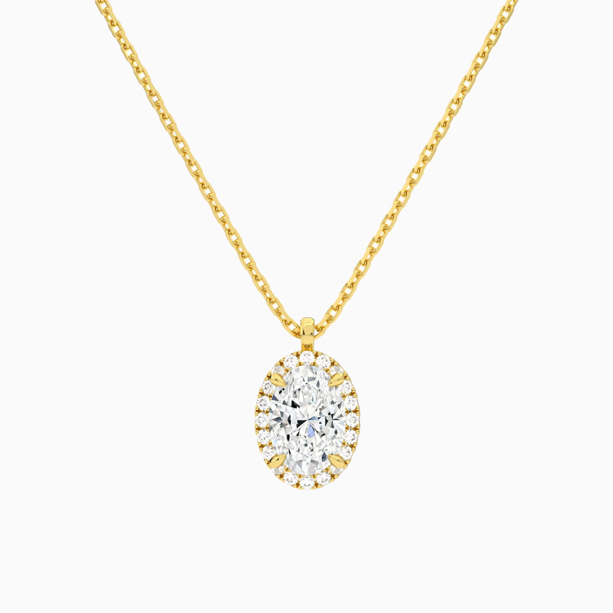 Oval Halo Lab Grown Diamond Pendant Necklace In 14K Yellow Gold - Lucenjuri
