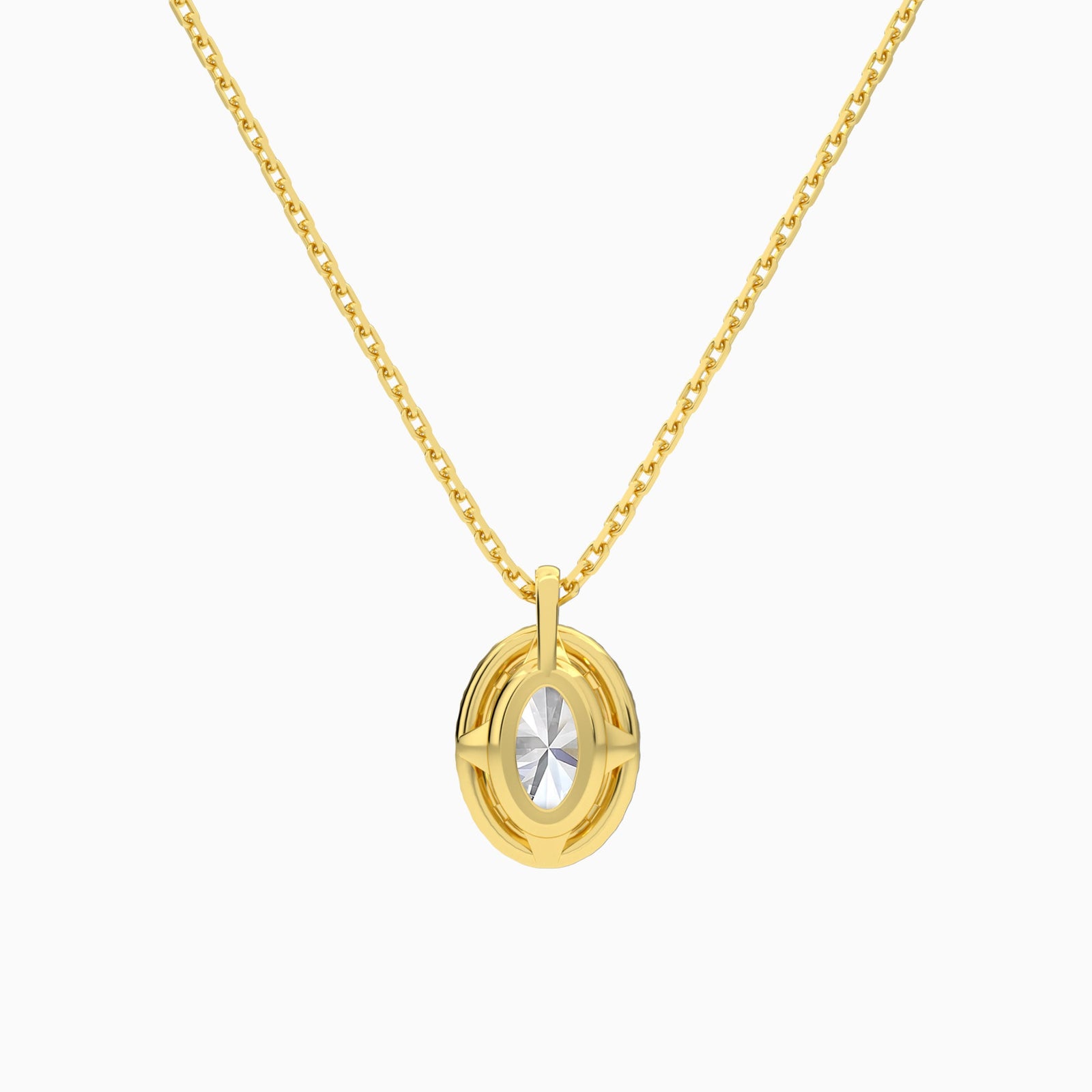 Oval Halo Lab Grown Diamond Pendant Necklace In 18K Yellow Gold - Back View