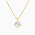 Princess Halo Lab Grown Diamond Pendant Necklace In 14K Yellow Gold - Lucenjuri