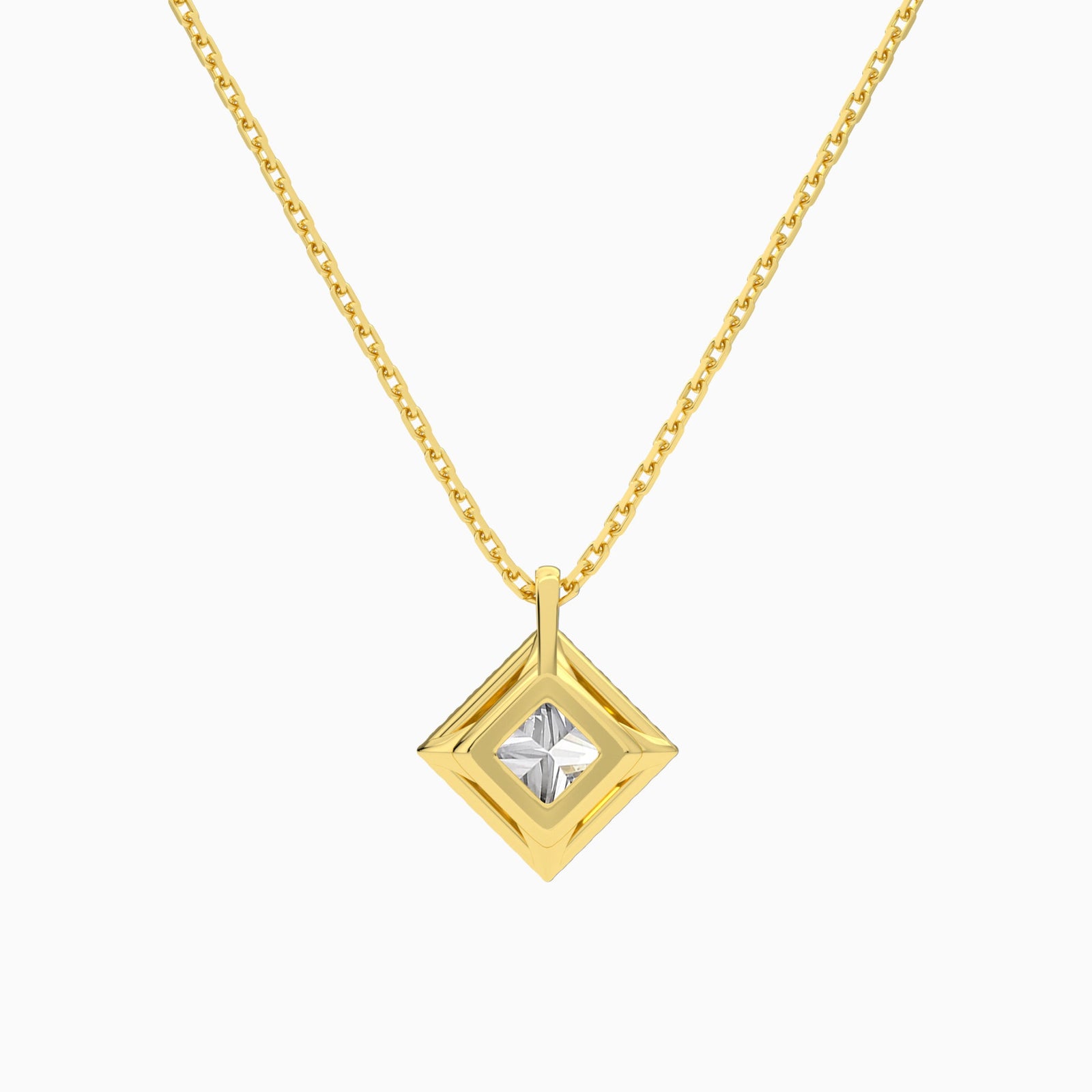 Princess Halo Lab Grown Diamond Pendant Necklace In 14K Yellow Gold - Back View
