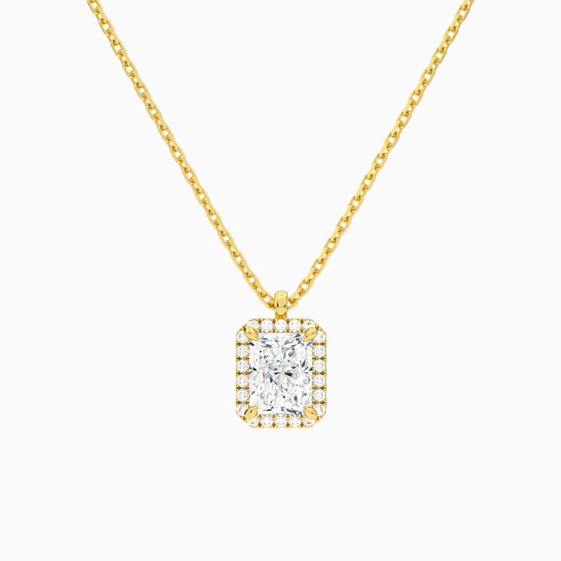 Radiant Halo Lab Grown Diamond Pendant Necklace In 18K Yellow Gold - Lucenjuri