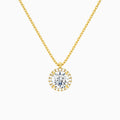 Round Halo Lab Grown Diamond Pendant Necklace In 14K Yellow Gold - Lucenjuri