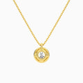 Round Halo Lab Grown Diamond Pendant Necklace In 14K Yellow Gold - Back View