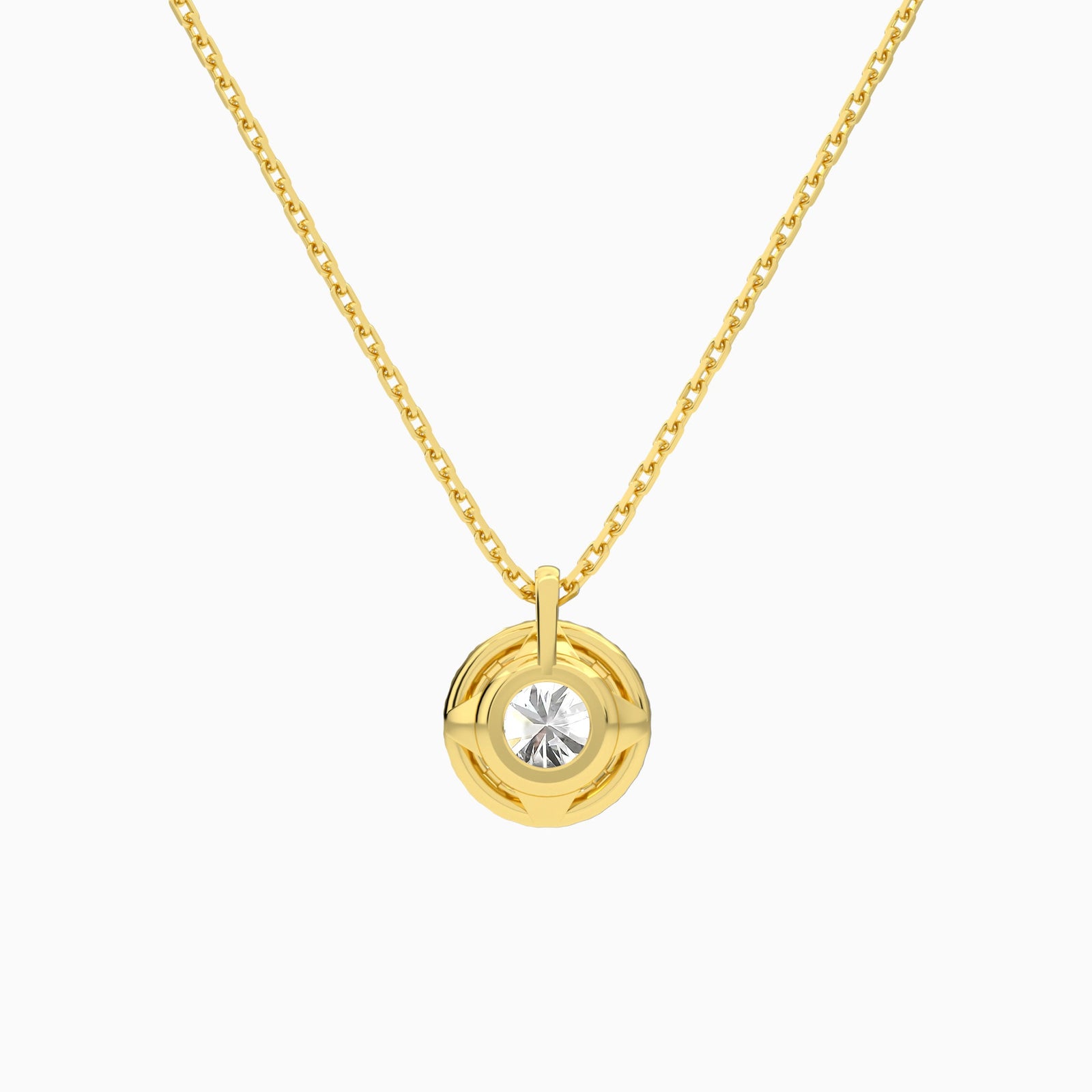 Round Halo Lab Grown Diamond Pendant Necklace In 14K Yellow Gold - Back View