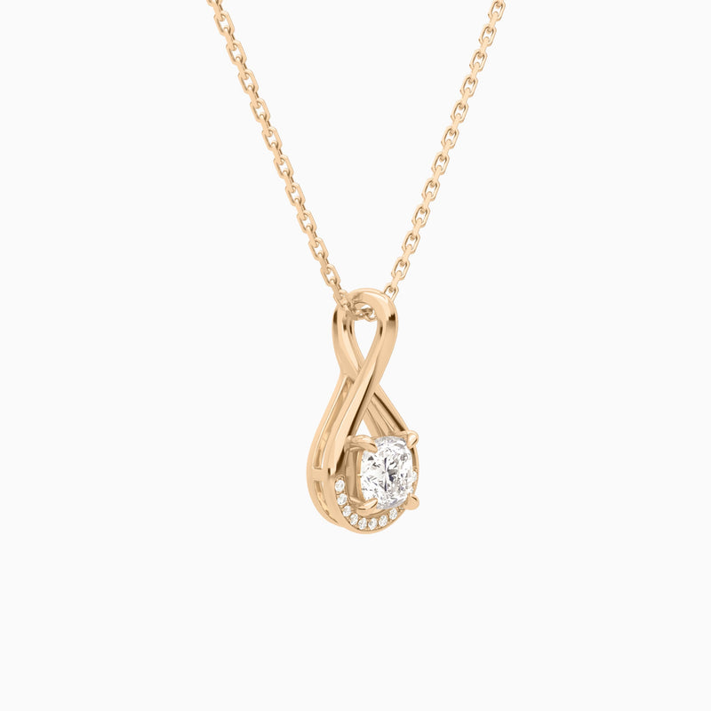 Lab Grown Diamond Cushion Accented Twist Pendant Necklace In 14K Rose Gold - Front Angle View