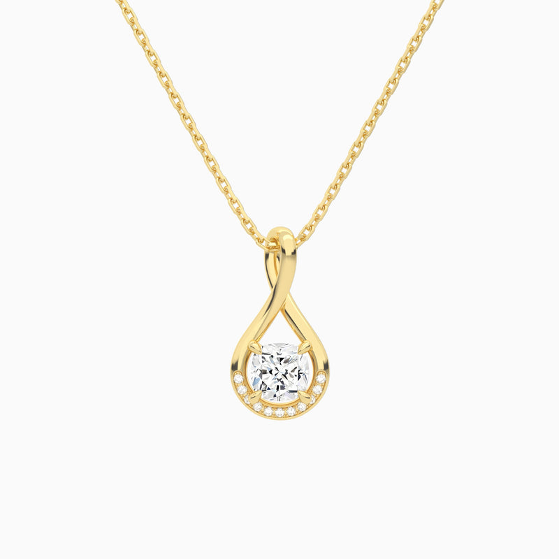 Lab Grown Diamond Cushion Accented Twist Pendant Necklace In 18K Yellow Gold - Lucenjuri