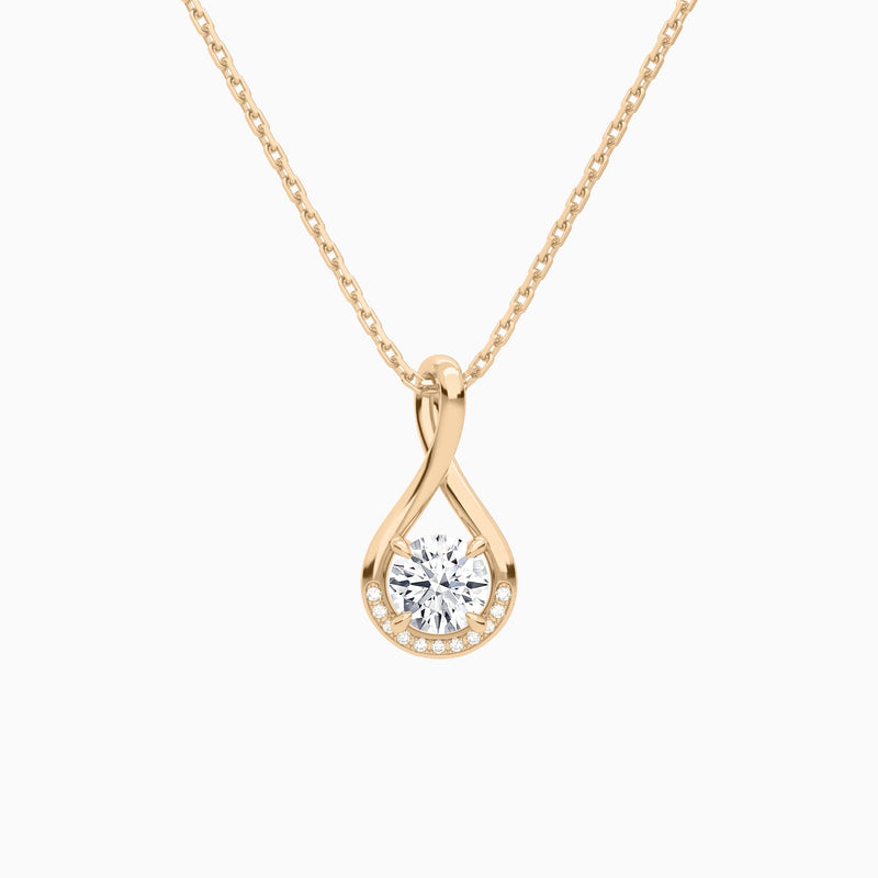 Lab Grown Diamond Round Accented Twist Pendant Necklace In 14K Rose Gold - Lucenjuri