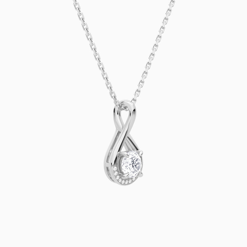Lab Grown Diamond Round Accented Twist Pendant Necklace In 14K White Gold - Front Angle View