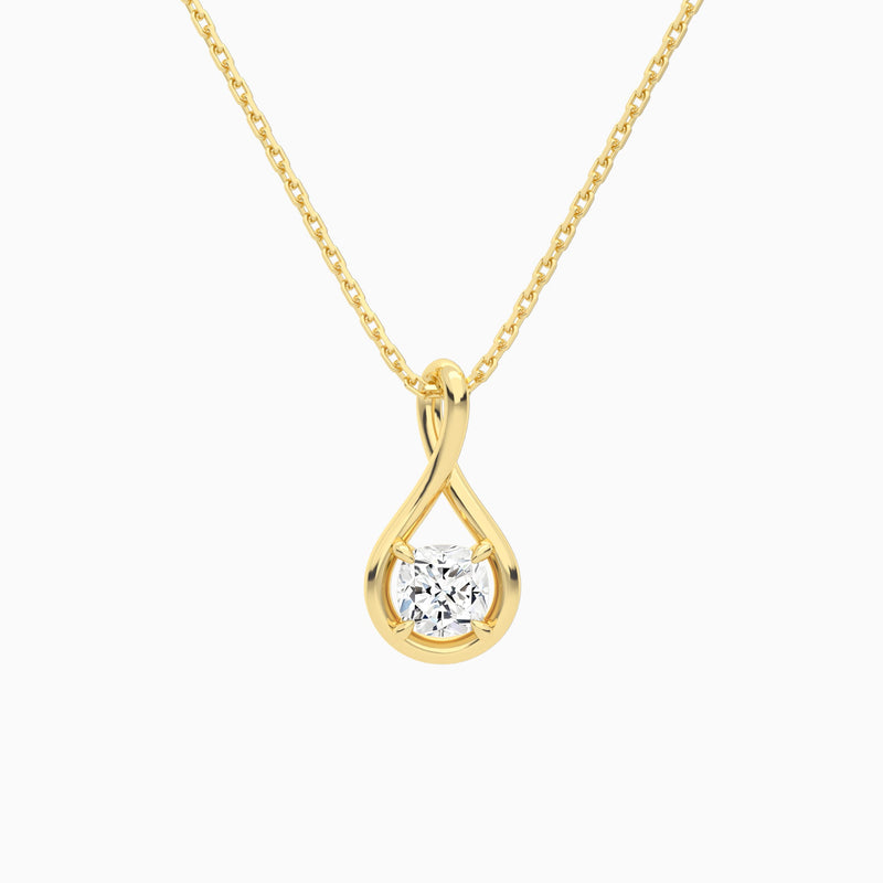Lab Grown Diamond Cushion Solitaire Twist Pendant Necklace In 18K Yellow Gold - Lucenjuri