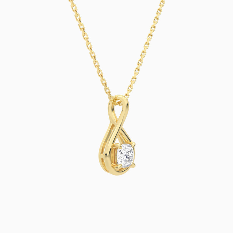 Lab Grown Diamond Cushion Solitaire Twist Pendant Necklace In 18K Yellow Gold - Front Angle View