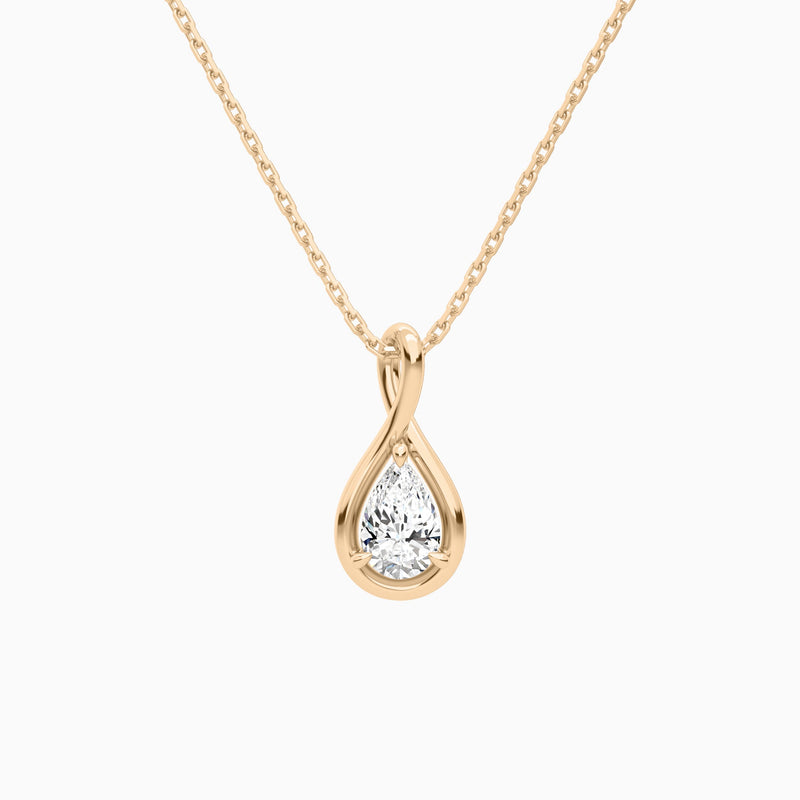 Lab Grown Diamond Pear Solitaire Twist Pendant Necklace In 14K Rose Gold - Lucenjuri