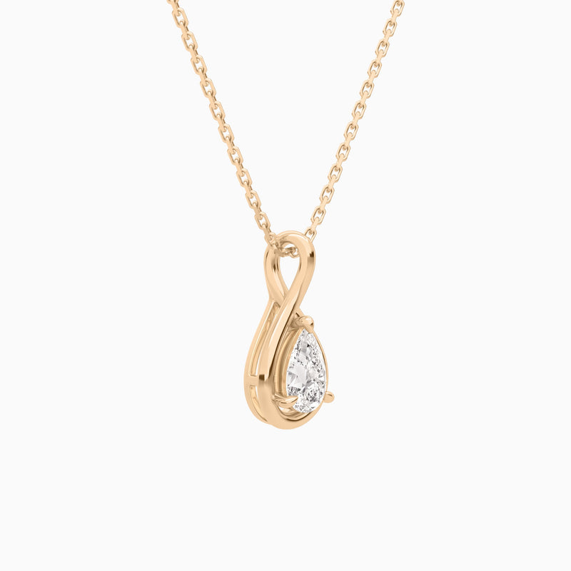 Lab Grown Diamond Pear Solitaire Twist Pendant Necklace In 14K Rose Gold - Front Angle View