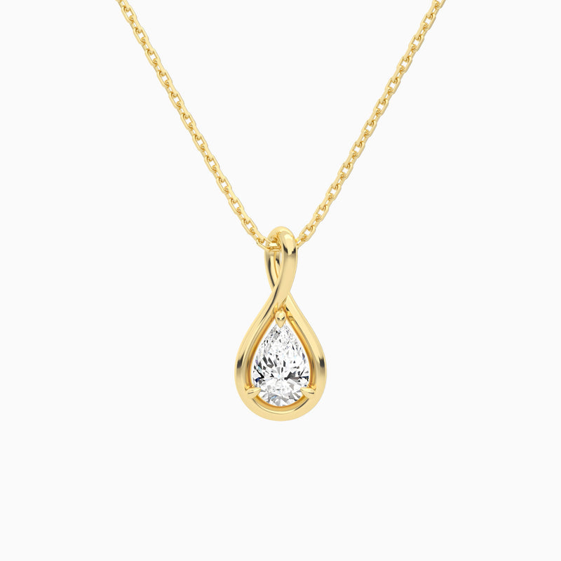 Lab Grown Diamond Pear Solitaire Twist Pendant Necklace In 18K Yellow Gold - Lucenjuri