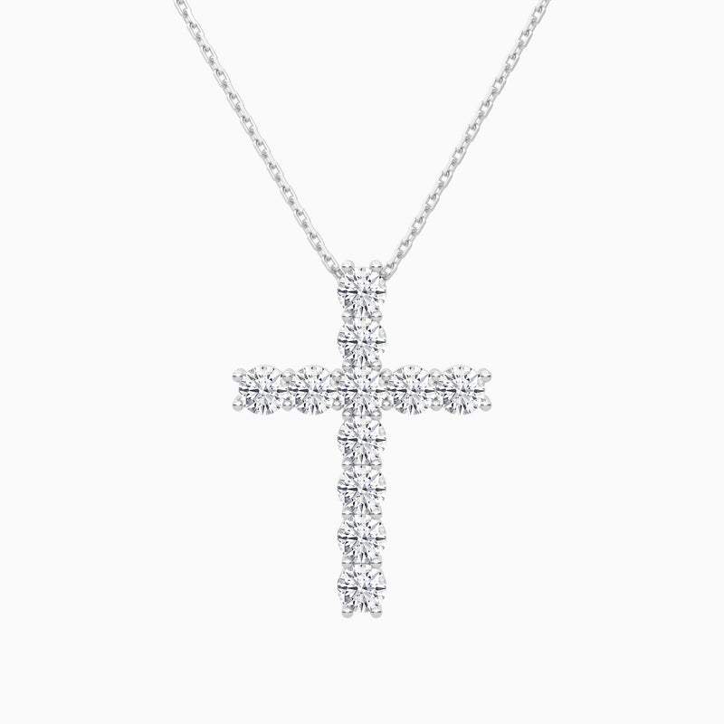 Shared Prong Round Lab Grown Diamond Cross Necklace In Platinum - Lucenjuri