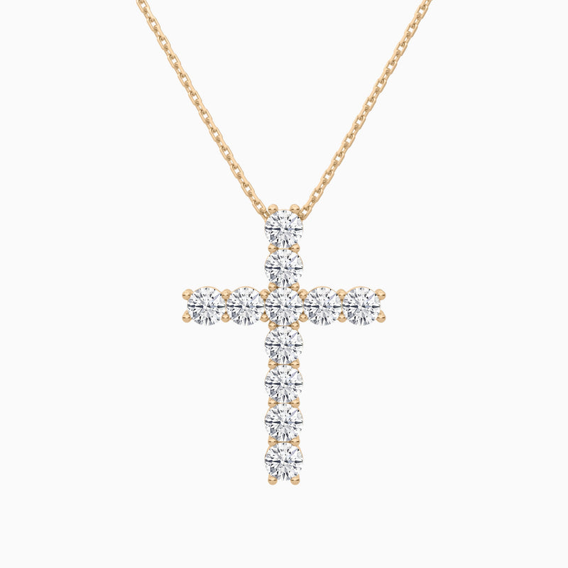 Shared Prong Round Lab Grown Diamond Cross Necklace In 14K Rose Gold - Lucenjuri