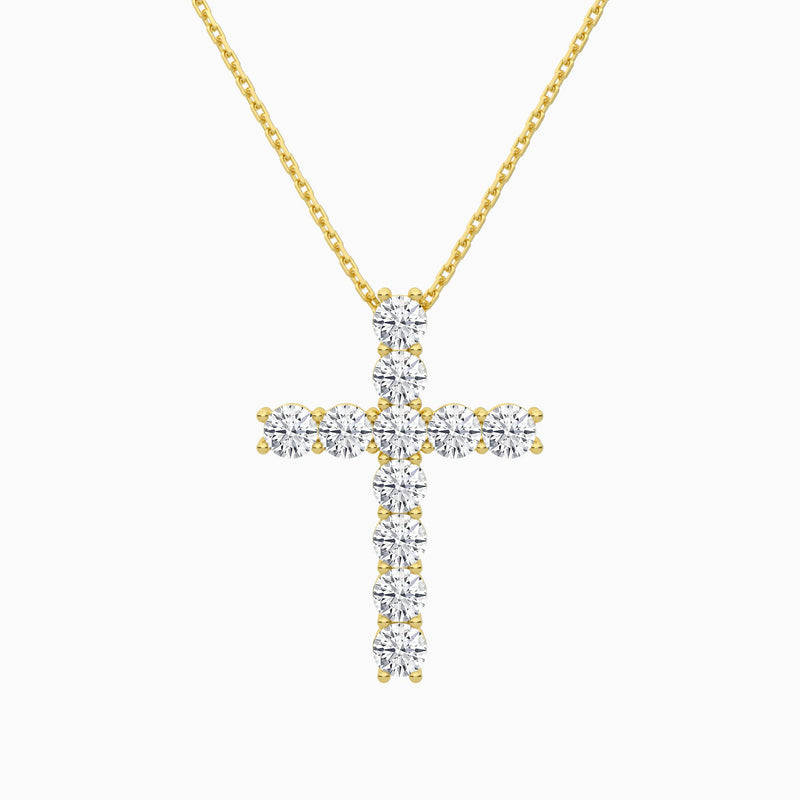 Shared Prong Round Lab Grown Diamond Cross Necklace In 18K Yellow Gold - Lucenjuri