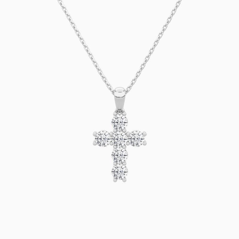 Round Lab Grown Diamond Cross Pendant Necklace In Platinum - Lucenjuri
