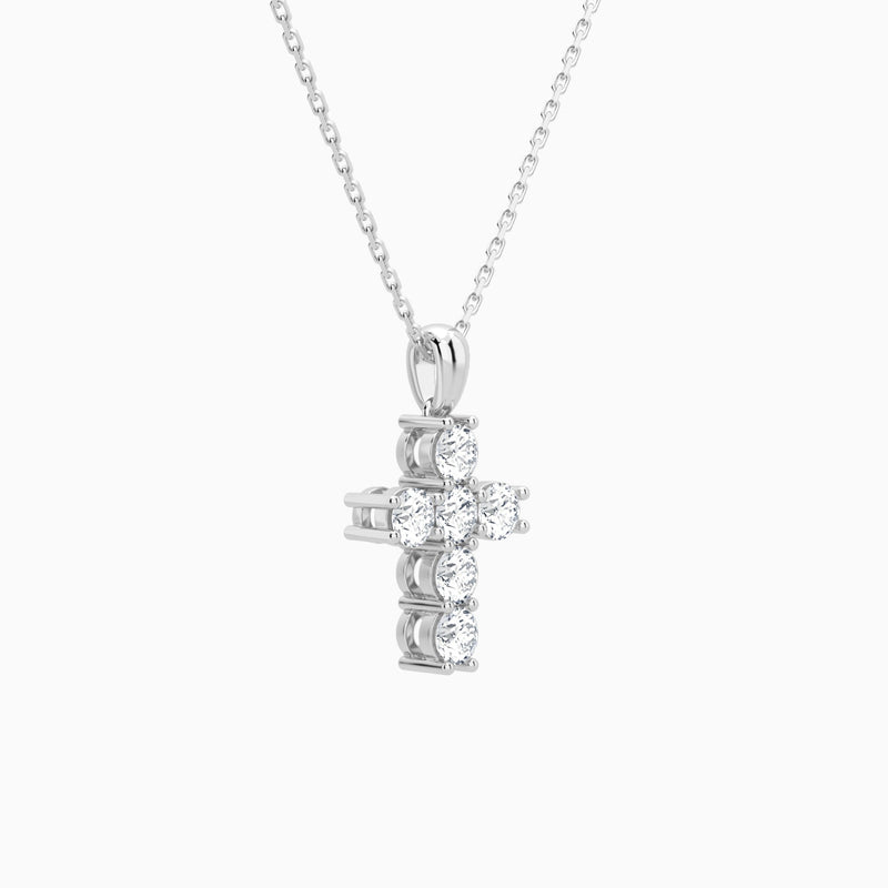 Round Lab Grown Diamond Cross Pendant Necklace In Platinum - Front Angle View