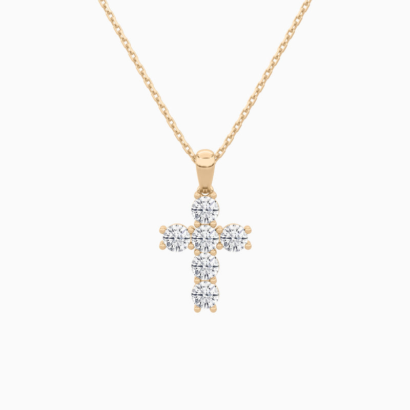 Round Lab Grown Diamond Cross Pendant Necklace In 14K Rose Gold - Lucenjuri
