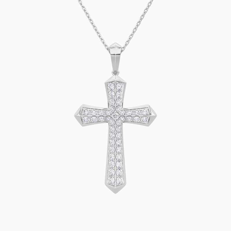 Round Lab Grown Diamond Flare Edge Cross Pendant Necklace In Platinum - Lucenjuri