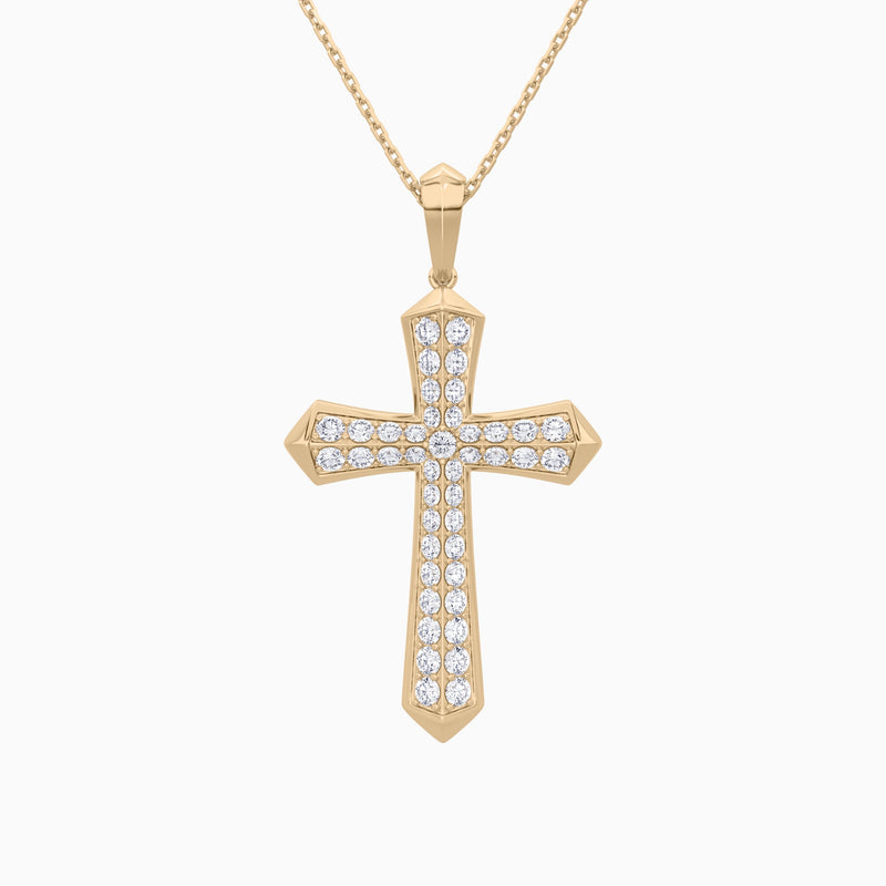 Round Lab Grown Diamond Flare Edge Cross Pendant Necklace In 14K Rose Gold - Lucenjuri