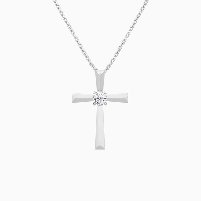 Round Solitaire Lab Grown Diamond Cross Pendant Necklace In 14K White Gold - Lucenjuri