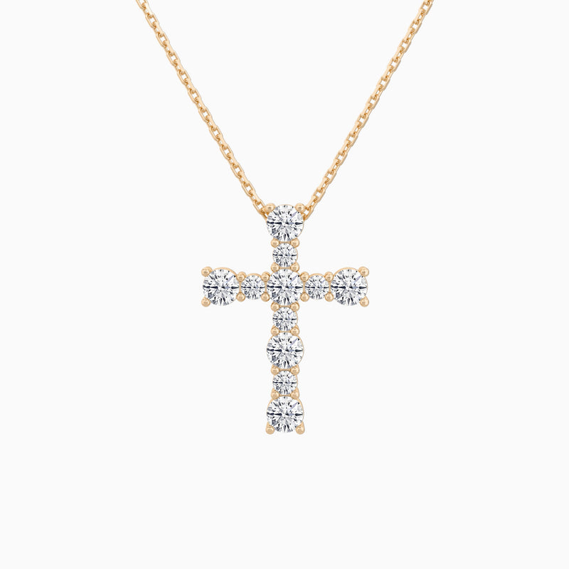 Round Lab Grown Diamond Prong Set Cross Pendant Necklace In 14K Rose Gold - Lucenjuri