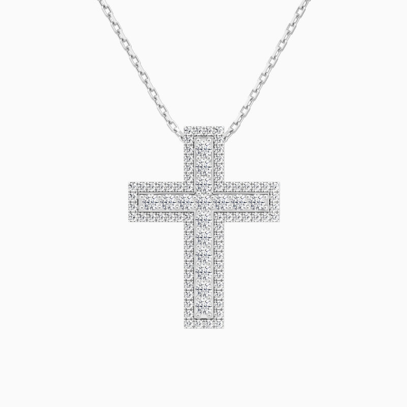 Lab Grown Diamond Pavé Edge Cross Pendant Necklace In Platinum - Lucenjuri