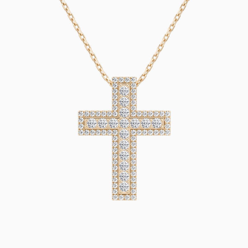 Lab Grown Diamond Pavé Edge Cross Pendant Necklace In 14K Rose Gold - Lucenjuri