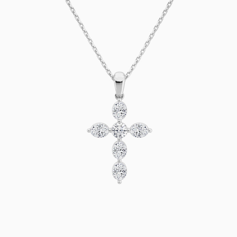 Oval and Round Lab Grown Diamond Cross Necklace In Platinum - Lucenjuri