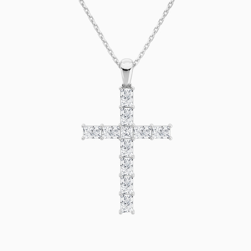 Mixed Radiant Lab Grown Diamond Cross Pendant Necklace In Platinum - Lucenjuri