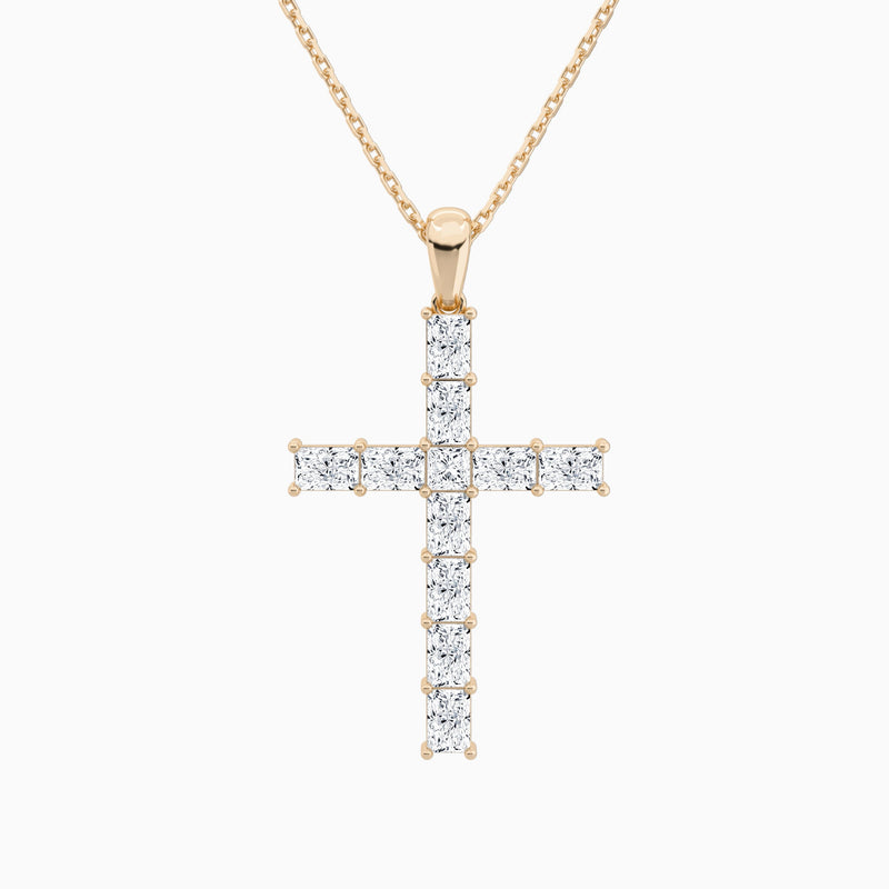 Mixed Radiant Lab Grown Diamond Cross Pendant Necklace In 14K Rose Gold - Lucenjuri