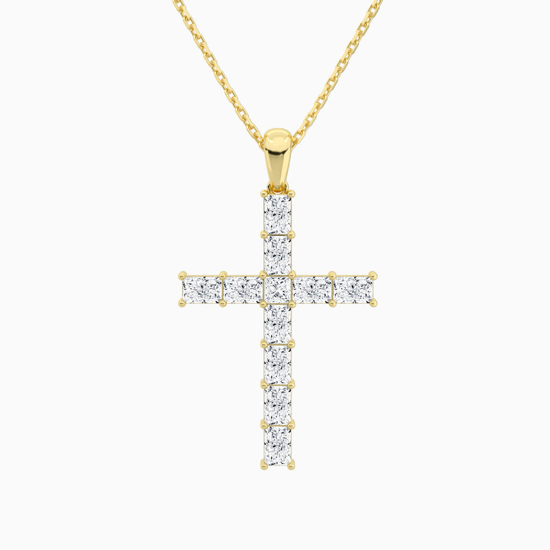 Mixed Radiant Lab Grown Diamond Cross Pendant Necklace In 14K Yellow Gold - Lucenjuri