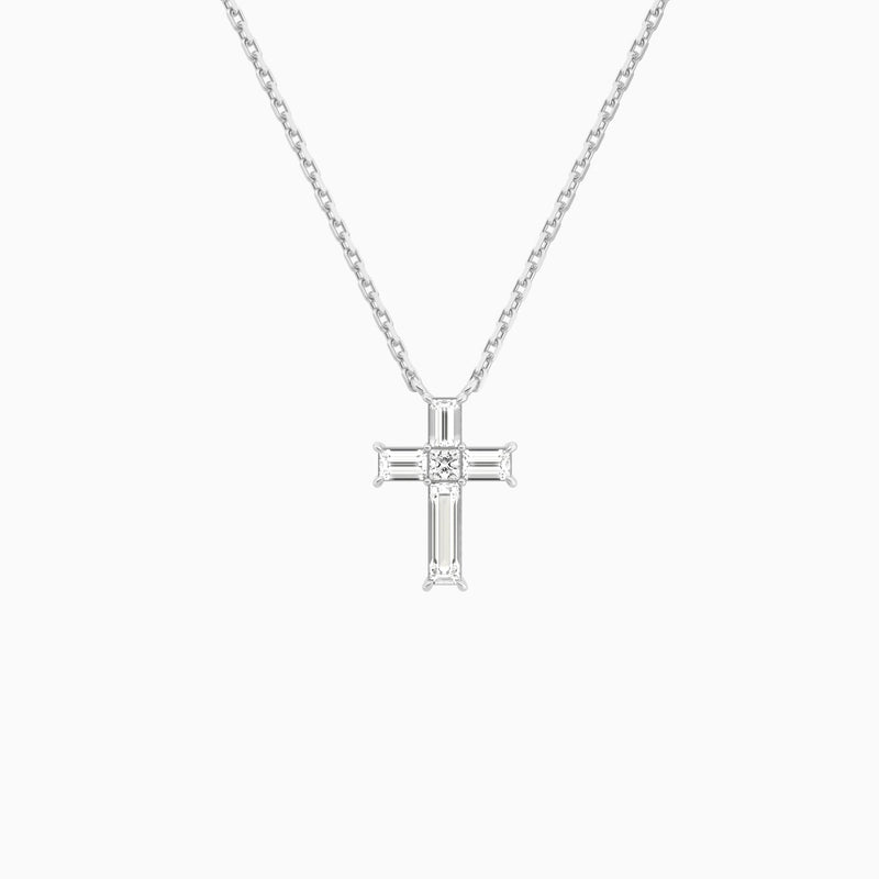 Baguette and Princess Lab Grown Diamond Cross Pendant Necklace In Platinum - Lucenjuri