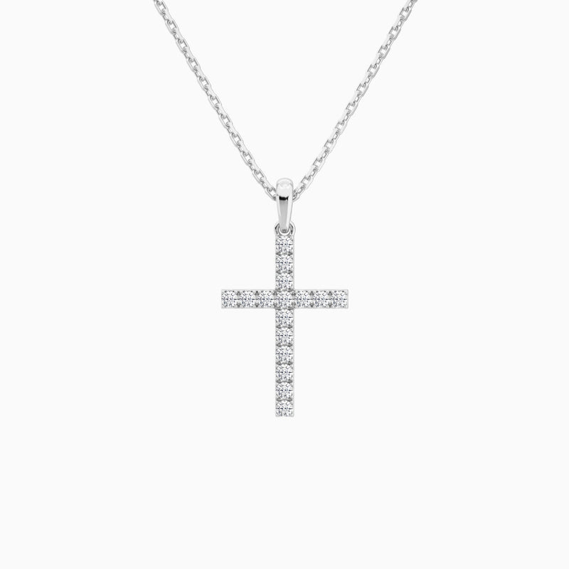 Classic Round Lab Grown Diamond Cross Pendant Necklace In Platinum - Lucenjuri
