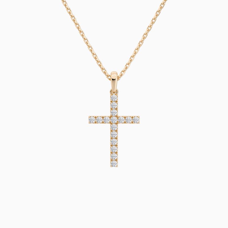 Classic Round Lab Grown Diamond Cross Pendant Necklace In 14K Rose Gold - Lucenjuri