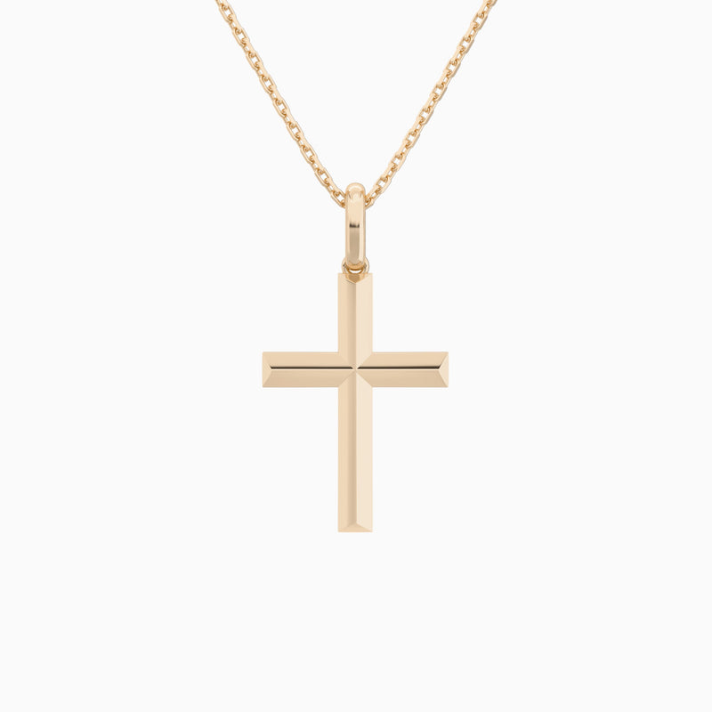 Beveled Edge Polished Cross Pendant Necklace In 14K Rose Gold - Lucenjuri