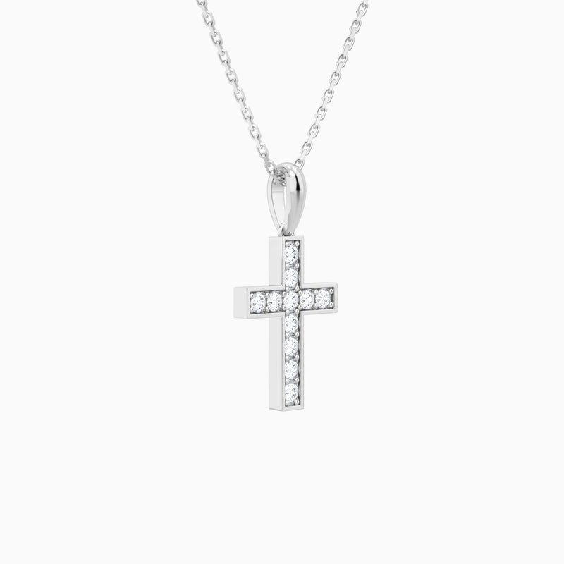 Bead Bright Set Lab Grown Diamond Cross Pendant Necklace In Platinum - Front Angle View