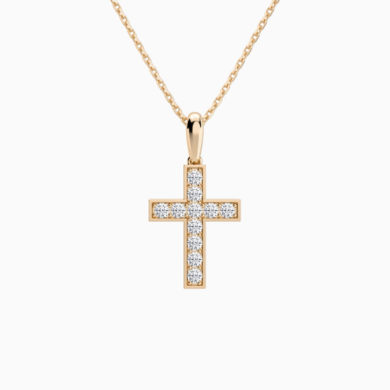 Bead Bright Set Lab Grown Diamond Cross Pendant Necklace In 14K Rose Gold - Lucenjuri